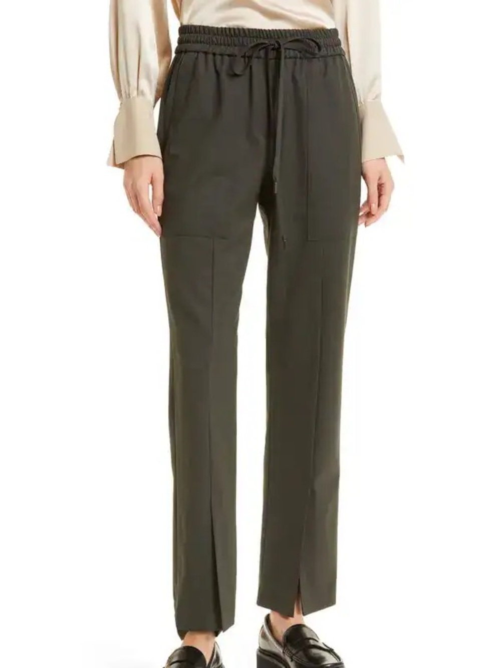 TWP Green Grey Stretch Wool Drawstring Waist Split Hem Pants - Large